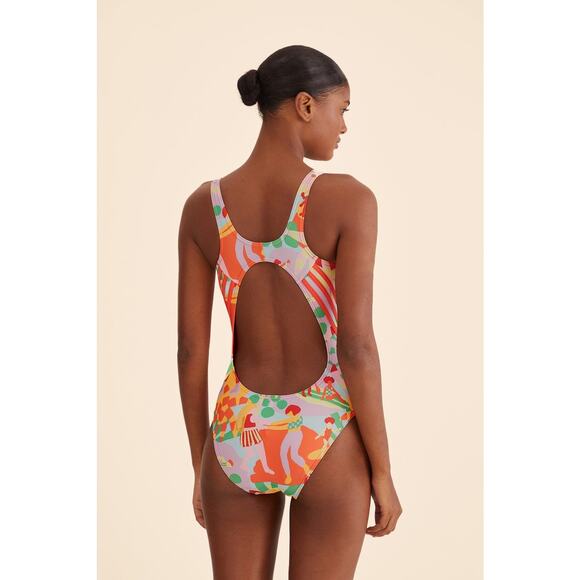 Adidas FARM Rio One Piece Swimsuit Pull On Beach Print No padding NWT Sz 12 - Picture 4 of 14